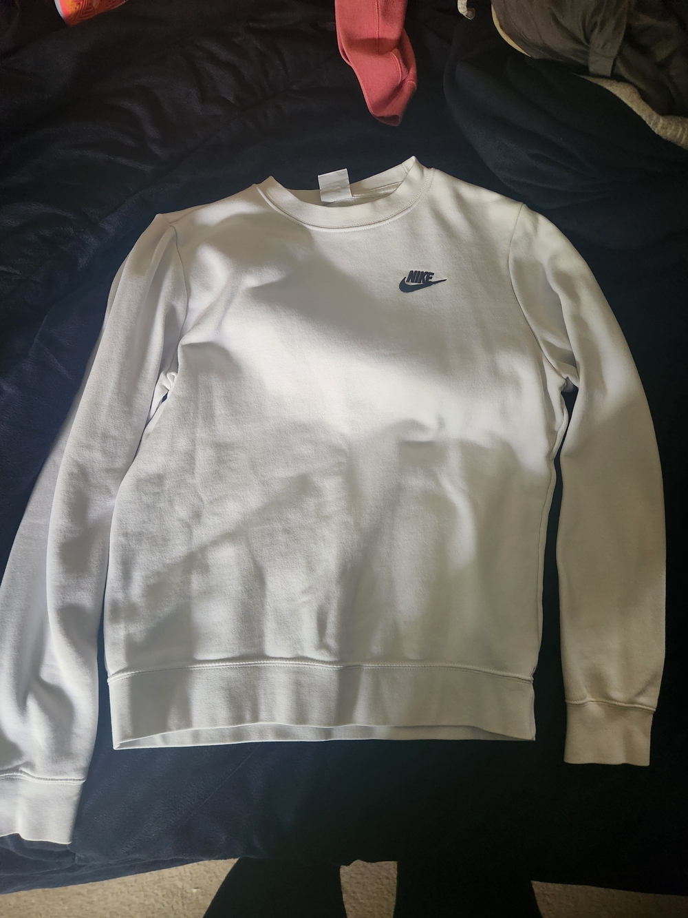 Nike White Crewneck Sweatshirt with Small Navy Logo
